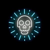 Neon skull shining with blue light rays on black background vector