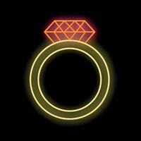 Neon sign of a ring with a big diamond shining in the dark vector