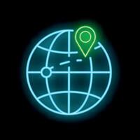Neon location pin showing global positioning system on black background vector