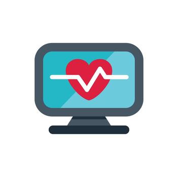Computer monitor displaying heartbeat rate icon vector