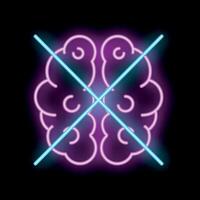 Neon sign depicting brain with large x illustrating concept of brain stop vector