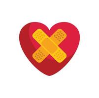 Two yellow bandages forming a cross over a red heart vector