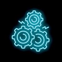 Neon style icon of three gears connecting and working together vector