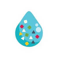Water drop containing colorful geometric shapes representing microplastics pollution vector