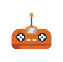 Orange remote control with antenna for drone piloting vector
