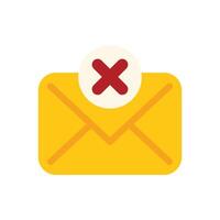 Yellow envelope receiving spam with red cross mark icon vector