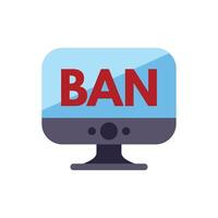 Computer monitor displaying ban message on blue screen vector