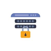Padlock securing server data with password protection vector