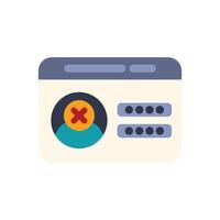 Website showing login error message with red cross mark on account vector