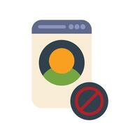 Website showing user account being blocked by red prohibition symbol vector
