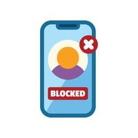 Smartphone showing blocked user profile with a cross mark on screen vector