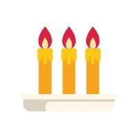 Three lit candles burning on a rectangular tray vector