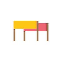 Yellow table overlapping pink chair on white background vector