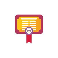 Pet diploma certificate with red ribbon and paw print showing graduation vector