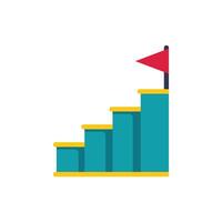 Bar chart showing increasing steps leading to success with flag vector