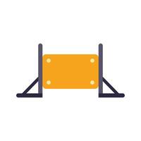 Roadblock with board is standing on roadside warning sign with blank yellow plate for information message vector