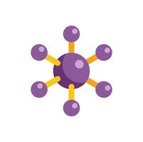 Purple atom particle with six electrons orbiting around nucleus icon vector