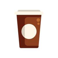 Brown paper coffee cup with round label standing on white background vector