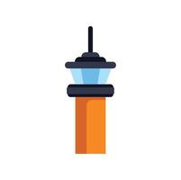 Airport traffic control tower emitting light signaling to plane vector