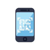 Smartphone scanning qr code on blue screen vector