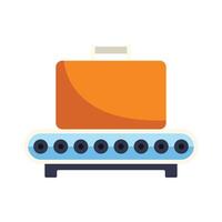 Orange suitcase moving on airport conveyor belt vector