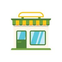 Small business storefront facade with awning showing it is open vector