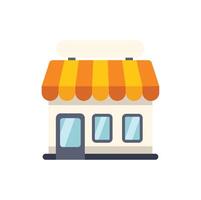 Small shop building facade with orange awning and blank sign for your text vector