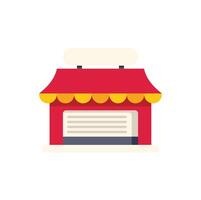 Red and yellow shopfront with closed shutters and blank signboard vector