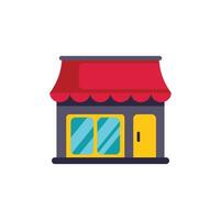 Small business building with red awning having big windows displaying products for sale vector