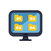 Computer monitor displaying four folders containing data files vector