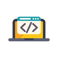 Laptop showing html code on screen programming concept icon vector