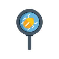 Magnifying glass investigating software bug icon vector