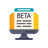 Desktop computer displaying beta software for user testing and feedback vector
