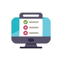 Computer displaying checklist with checked boxes for online survey or exam vector