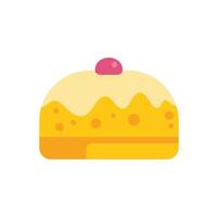 Delicious round cake with white icing and cherry on top vector