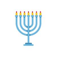 Blue hanukkah menorah with nine lit candles for celebration vector