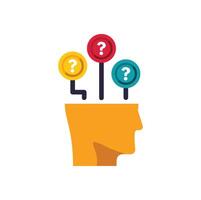 Human head silhouette with question marks connected with lines vector