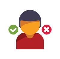 Person choosing between right and wrong options with check and cross marks vector