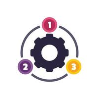 Three step process cycle with gearwheel and numbers vector