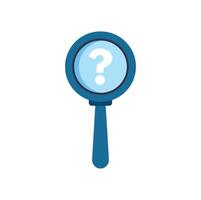 Magnifying glass showing question mark representing finding solution vector