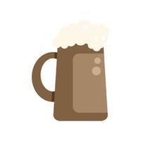 Brown beer mug overflowing with foam on white background vector