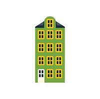 Green narrow dutch building facade with gable roof vector