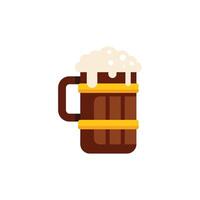 Wooden beer mug overflowing with beer and foam on white background vector