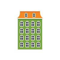 Green facade building with arched windows presenting an old european style architecture vector