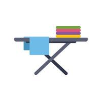 Ironing board holding folded laundry and towel for ironing vector
