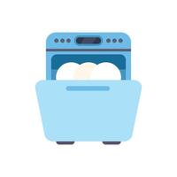 Modern dishwasher with open door showing clean dishes inside vector