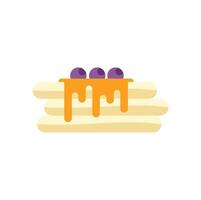 Delicious pancakes with syrup and blueberries dripping on stacked flapjacks vector