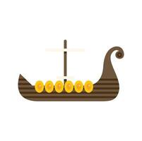 Brown scandinavian drakkar viking ship floating on water vector