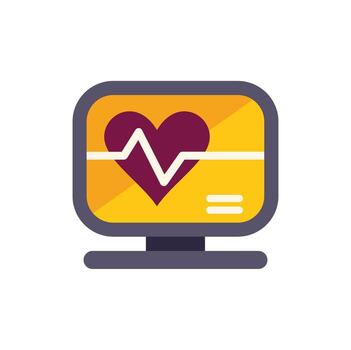 Computer monitor displaying heartbeat rate icon vector