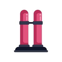 Two pink oxygen tanks standing upright connected together with black strap on platform vector